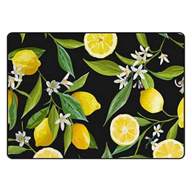 Imagem de Tapetes de banheiro para porta de banheiro tapete toalha tapete tapete de chão flor limão preto interior absorvente antiderrapante 78,7 x 50,8 cm