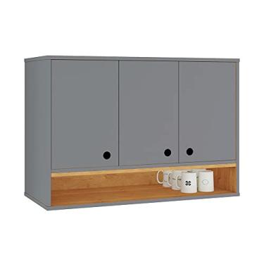 Imagem de Armário Aéreo 3 Portas Suspenso Cozinha Parede Area de Serviço -Cinza Cinamomo