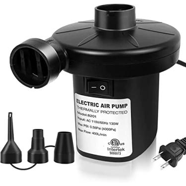 Imagem de Bomba de ar elétrica para infláveis, bomba de ar rápida ONG NAMO com 3 bocais para colchões de ar, camas, barcos, anel de natação, brinquedos infláveis para piscina 110 V CA (130 W)