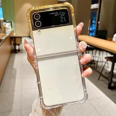 Imagem de Capa transparente luxuosa de cor gradiente para Samsung Z Flip 3 Flip4 ZFlip 4 3 Galaxy Z Flip 3 4 Capa à prova de choque de silicone acrílico, amarelo, para Samsung Z Flip 3
