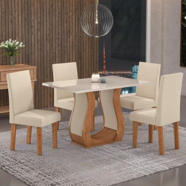 Imagem de Conjunto Sala de Jantar Mesa Inovare 120x80cm Tampo Vidro/MDP com 4 Cadeiras Venus Viero Móveis Marrom/Off White/Bege