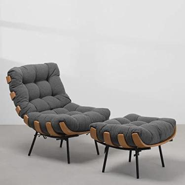 Imagem de Kit Poltrona e Puff Costela para Sala e Quarto Linho Grafite - W&D Decor