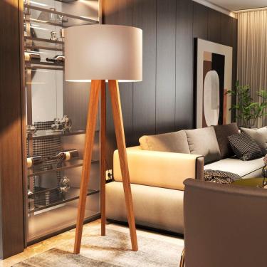 Imagem de Luminária De Chão Tripé Delta Com Cúpula Abajur Off White/Nature