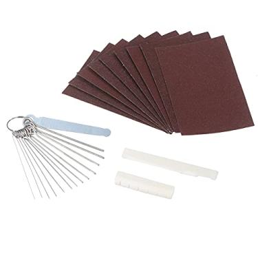 Imagem de SIMBAE Porca De Violão Porca de guitarra acústica de 6 cordas e porca de osso pré-entalhada com arquivos de porca Conjunto de lixas 320/240 para reparo de substituição de peças de guitarra clássica /