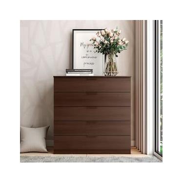 Imagem de Cômoda Bartira Diplomata com 5 Gavetas, Trava de Segurança e Espaço para TV de até 42 polegadas - 90cm de Largura