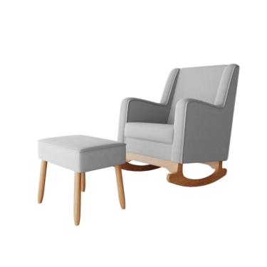 Imagem de Cadeira Poltrona de Amamentação e Balanço C/ Puff Linho Cinza - Lahome Decor