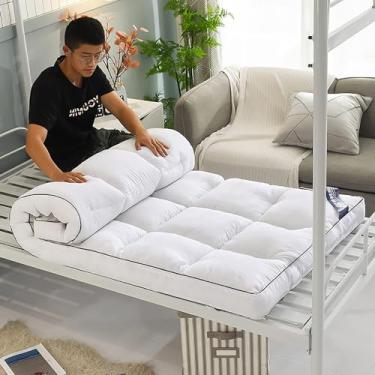Imagem de Colchões de futon grossos Colchão de chão Tapete de tatami japonês Colchão de enrolar dobrável Almofada de dormir dobrável macia Futons japoneses duplos simples, branco, duplo (120 x 200 cm)