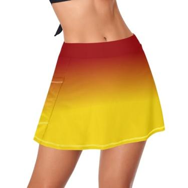 Imagem de CHIFIGNO Saia de natação feminina de cintura alta casual elástica roupa de banho com calcinha, Laranja, amarelo, dégradé, M