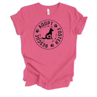 Imagem de Camiseta feminina de manga curta unissex com estampa de pata Adopt Foster Rescue, Chaity, rosa, GG