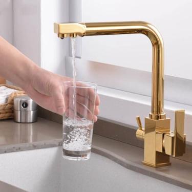 Imagem de Filtro torneira da cozinha de água potável fria e quente único furo cromo filtro pias cozinha deck montado torneira misturadora, 81018g, 1