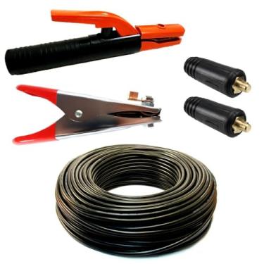 Imagem de Kit Com 4 Metros de Cabo 16mm Flexível Para Solda + 2 Conectores Para Engate Rápido 9mm + 1 Alicate Porta Eletrodo 350a