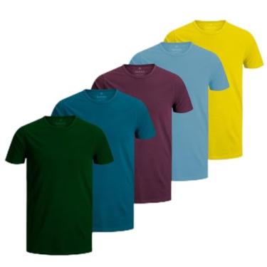 Imagem de Kit 5 Camisetas Masculinas Slim Gola Algodão Premium Coloridas by ZAROC (G, VERDE/AZUL CELESTE/AMARELO/TURQUEZA/VERMELHO)