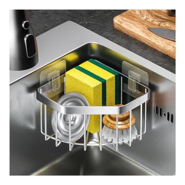 Imagem de Organizador de esponja de canto para pia de cozinha, adesivo de aço inoxidável com 4 ganchos