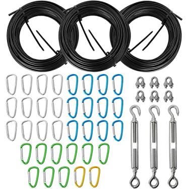 Imagem de Aoneky Kit de cabo de gaiola de beisebol de 25' 35' 55' - Kit de tensão de fio de rede de gaiola de rebatedor - Kit de suspensão de cabo de gaiola de rebatedor esportivo (16,8 m)