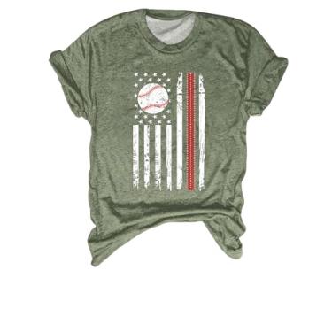 Imagem de Camiseta feminina de beisebol PKDong com estampa da bandeira americana feminina EUA estrelas listras patrióticas, camisetas soltas de verão, A04 Verde grama, G