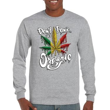 Imagem de Camiseta de manga comprida Don't Panic It's Organic 420 Weed Pot Leaf Smoking Marijuana Legalize Cannabis Stoner Pothead, Cinza, GG