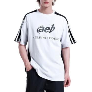 Imagem de Aelfric Eden Camisetas estampadas grandes masculinas cor contrastante Speedway Racing camiseta unissex streetwear camiseta polo patchwork, 04-a8-branco, PP