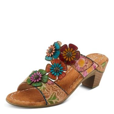 Imagem de Spring Step L'Artiste Sandálias femininas SUMMERFUN pintadas à mão - Salto em couro, design floral assimétrico, Bronze multi, 10.5-11