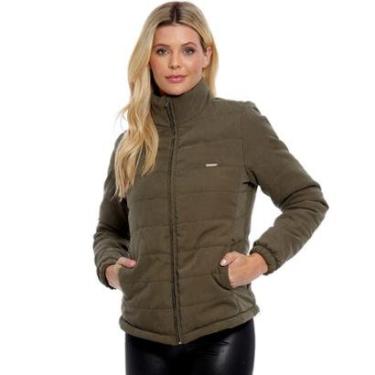 Imagem de Jaqueta Feminina Sarja Gola Alta com Forro de Pelo Verde Militar-Feminino