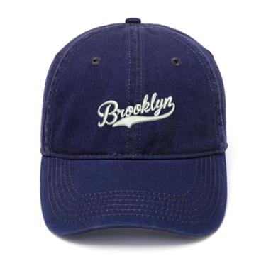 Imagem de L8502-LXYB Boné de beisebol masculino bordado Brooklyn algodão lavado, Azul marino, 7 1/8