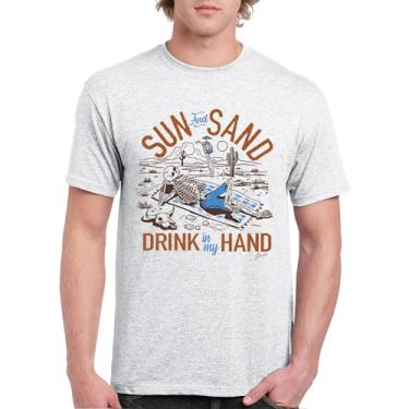 Imagem de Camiseta masculina Sun and Sand Drink in My Hand But its a Dry Heat Funny Skeleton Desert Summer Beach Vacation, Cinza-claro, 5G