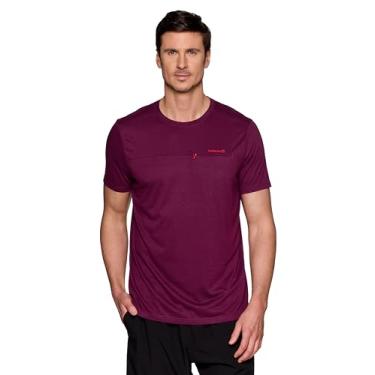 Imagem de Avalanche Camiseta masculina leve com bolso com zíper, manga curta, gola redonda, para exercícios, caminhadas, uso casual, Textura mesclada vinho, GG