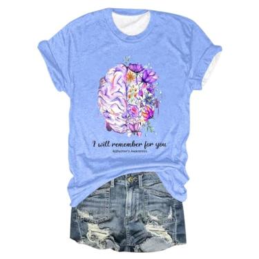 Imagem de Camisetas PKDong I'll Remember for You Alzheimers Awareness Camisetas roxas estampadas florais camisetas de manga curta lindas camisetas gráficas, A01 Azul celeste, G