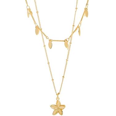 Imagem de Origami Owl Colar com pingente de camada dupla Disney Plumeria, inspirado em Moana, delicado, joia ajustável ajustável de 40,6 a 48,3 cm, Latão, Sem Pedra Preciosa