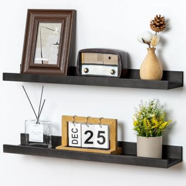 Imagem de Prateleira de borda para parede, 61 cm de madeira de pinheiro maciça, 2 pacotes, prateleiras de borda flutuantes para quarto de criança, quarto, banheiro, sala de estar, porta-fotos, escritório,
