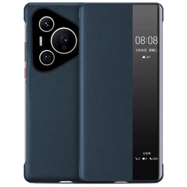 Imagem de LTLMYDAM Capa de couro para HuaWei Pura 70 Ultra/70 Pro/70 Pro+/70, capa flip visível Smart Wake-Up Book Folio Capa protetora para telefone estilo comercial, azul, 70 Ultra
