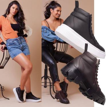 Imagem de Kit Coturno Feminino Preto Para Um Estilo Urbano + Coturno Feminino Tratorado Marrom.