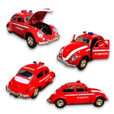 Imagem de Power Toys TECH - Miniatura Fuscão Fusquinha Ambulancia Bombeiro Policia : Carrinho de Ferro com Portas que Abrem e Pneus de Borracha 1:32 (Bombeiro)