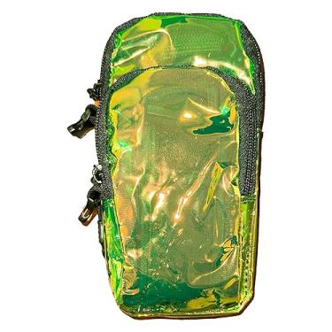 Imagem de Bolsa de plástico transparente UV verde Blacklight Vers Murse bolsa para celular, coldre para ventilador, faixa de braço/perna, zíperes com fivela com zíper oculto bolso raves festas, Bolsa de