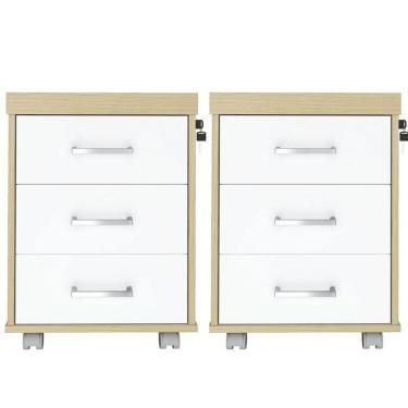Imagem de Kit 2 Gaveteiros Executivo 3 Gavetas com Rodinhas e Chave para Escritório Carvalho/Branco