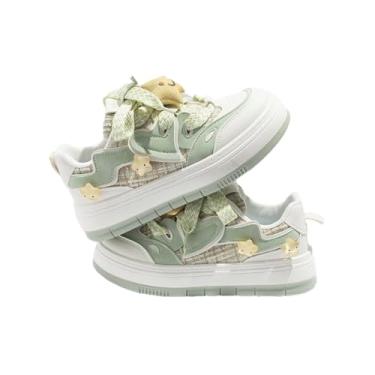 Imagem de Tênis feminino grosso, sola grossa, tênis esportivo de cabeça grande, plataforma de lazer feminino moderno, Verde, 34