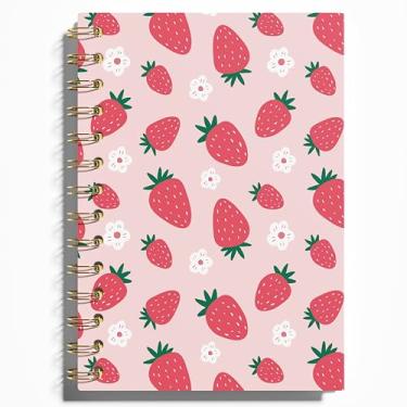 Imagem de WFSM Caderno de morango, diário de morango rosa, diário de morango, caderno espiral para presentes de morango, caderno preparatório, diário infantil, 14 x 21 cm