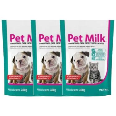 Imagem de Kit 3 Pet Milk 300g P/ Cães Gatos Substitui O Leite Materno - Vetnil