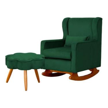 Imagem de Poltrona C/ Puff Balanço Amamentação Aurora Veludo Verde - LM DECOR