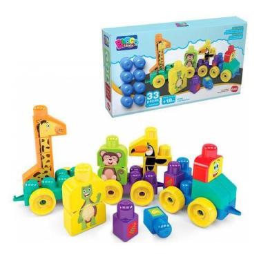 Imagem de Brinquedo Educativo TREM Puxa Zoo 33 Peças Blocolandia Dismat