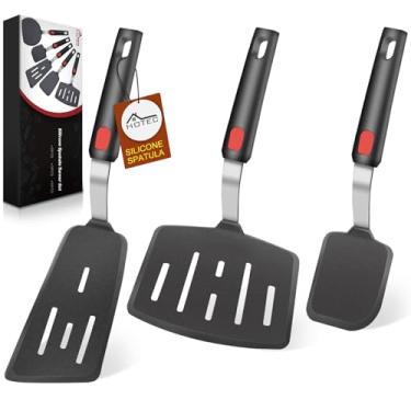 Imagem de HOTEC Espátula de silicone para panelas antiaderentes, conjunto de 3, utensílios de cozinha para virar ovos, hambúrgueres, panquecas, peixes e biscoitos