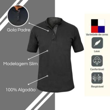 Imagem de Camisa Masculina Gola Padre Básica Algodão Com Elastano Slim - MT Clot