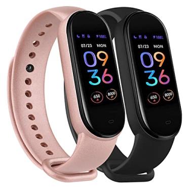 Imagem de Wanme Pulseiras para Amazfit Band 5 Pulseiras de substituição para mulheres e homens, pacote com 2 pulseiras esportivas de silicone compatíveis com pulseira Amazfit 5 acessórios de pulseira (preto + ouro rosa)