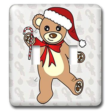 Imagem de 3dRose lsp_15386_2 Urso de pelúcia marrom dançante fofo com chapéu de Papai Noel interruptor