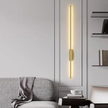 Imagem de Decoração moderna minimalista LED barra de arandela de parede linear 3000K interior preto tira longa luminária montada na parede contemporânea nórdica ouro banheiro toucador para quarto corr