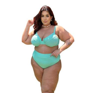 Imagem de Biquíni Moda Praia Plus Size Hot Pants Meia Taça Retrô Canelado Blogue