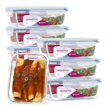 Imagem de Kit Conjunto 8 Potes Vidro Hermético Tampa Plástico Marmita Mantimento