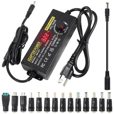 Imagem de AOYADAISU 3V ~ 24V 120W 5A Fonte de Alimentação Cc Ajustável Adaptador de Alimentação Universal com 14 Pontas e Conversor de Polaridade, 100-240V 50-60Hz Conversor de Energia Ca Variável para Cc Para