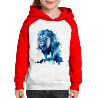 Imagem de Moletom Infantil Leão Azul - Foca na Moda, Branco, Vermelho, 14