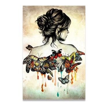 Imagem de Quadro Mulher Aquarela Borboleta Sala Feminino Quarto Nicho - IQ Quadr