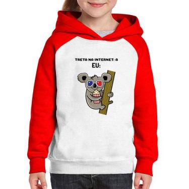 Imagem de Moletom Infantil Treta na internet: A - Foca na Moda, Branco, Vermelho